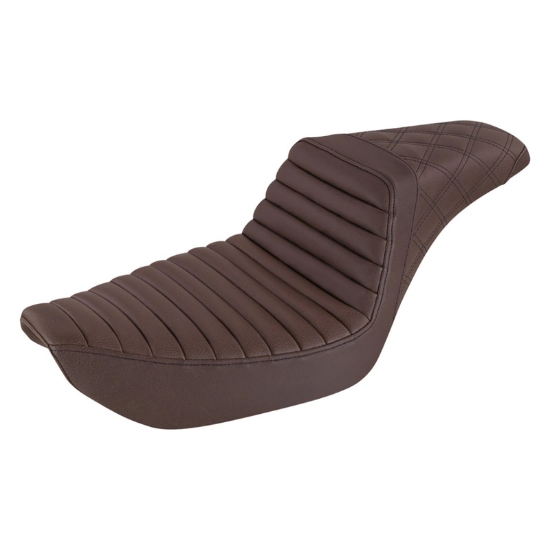 SADDLEMEN - Step-Up Seat  Rear Lattice Stitch/Front Tuck-n-Roll - Brown - Dyna