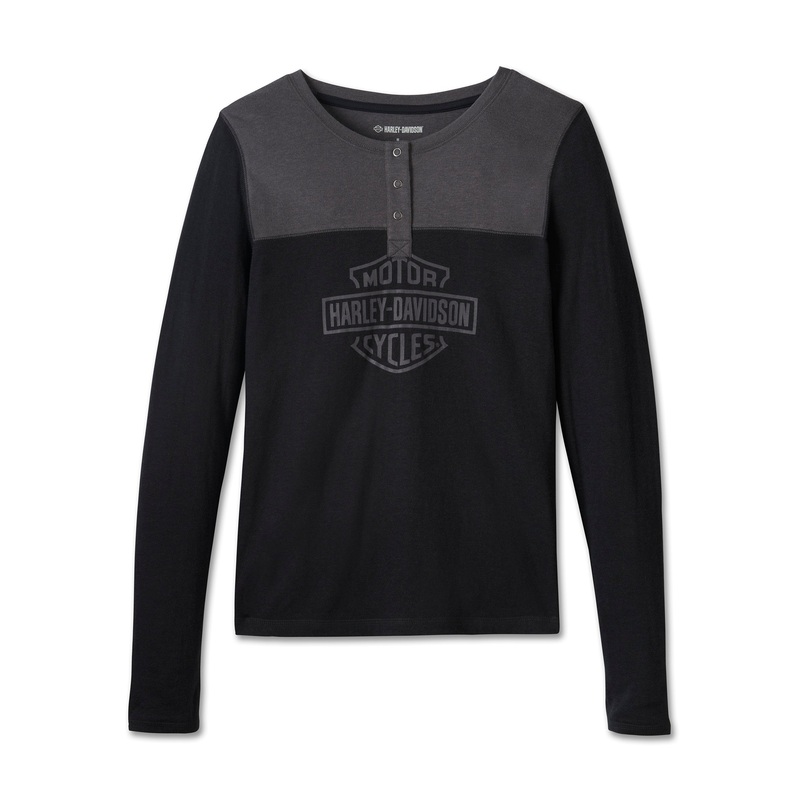 Harley-Davidson Women's Timeless Long Sleeve Henley Top 96079-25VW - Harley Black & Blackened Pearl