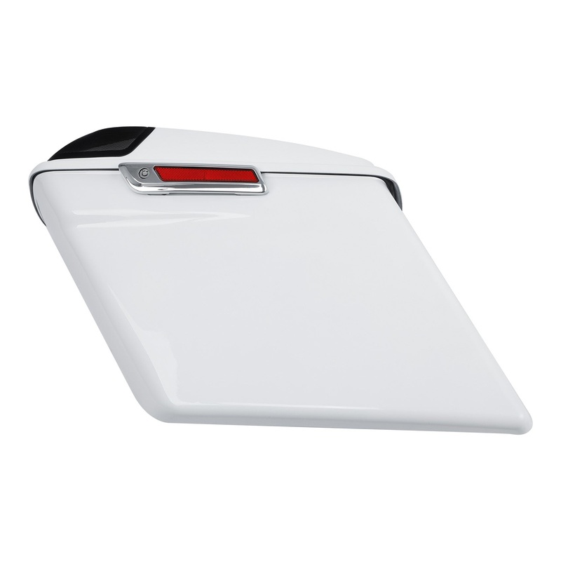 HR3Stone Washed White Pearl 5" Stretched Extended Saddlebags with speaker lids For Harley Touring 2014-2023