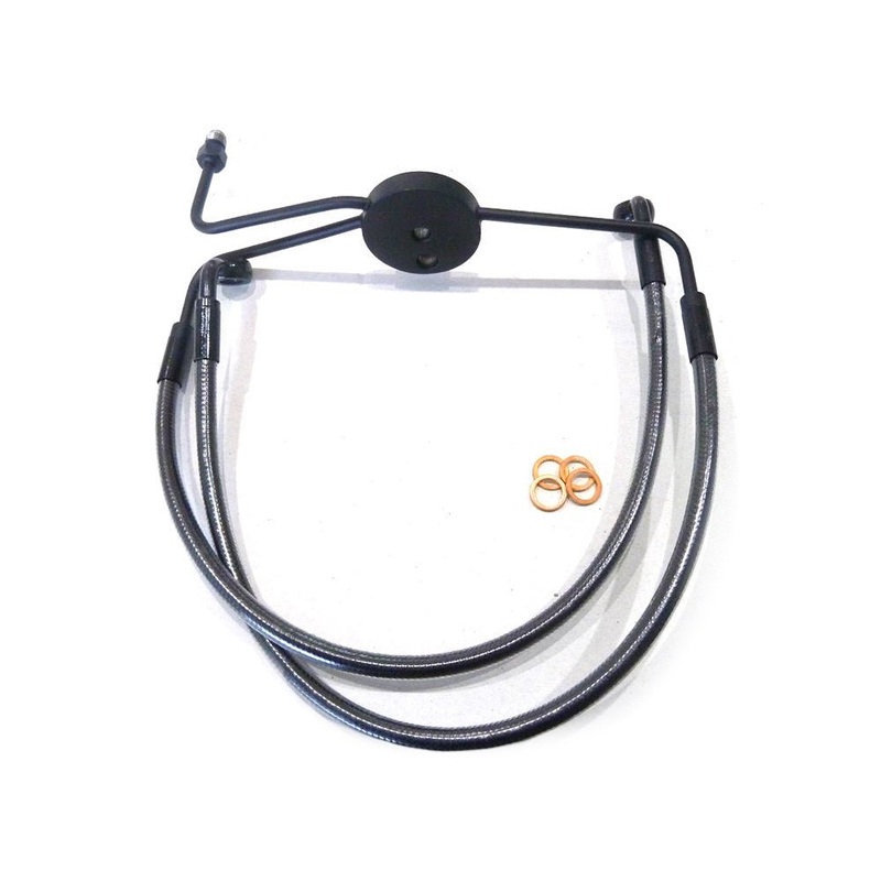 Lower Front Brake Line with T-Piece - Black Pearl. Fits Dyna Fat Bob 2008-2011 with Non-ABS & Dual Front Disc Calipers.