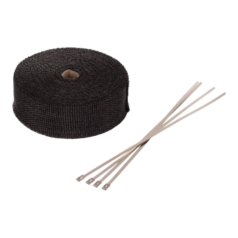 Whites Exhaust Wrap - Black 50mm x 15m (500C) + 4 Stainless Steel Ties