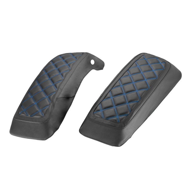 2014-2024 Harley Touring Road King/Glide Blue Square Microfiber Leather Saddlebag Lid Covers