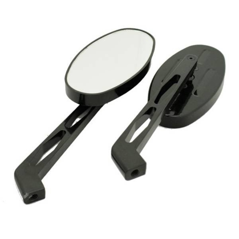 Black Classic Oval Billet Mirrors - Short Stem for Metric