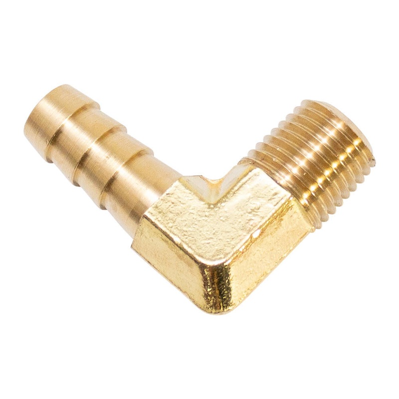 90 Deg  1/4" NPT x 3/8" Hose Barb Fitting - Brass