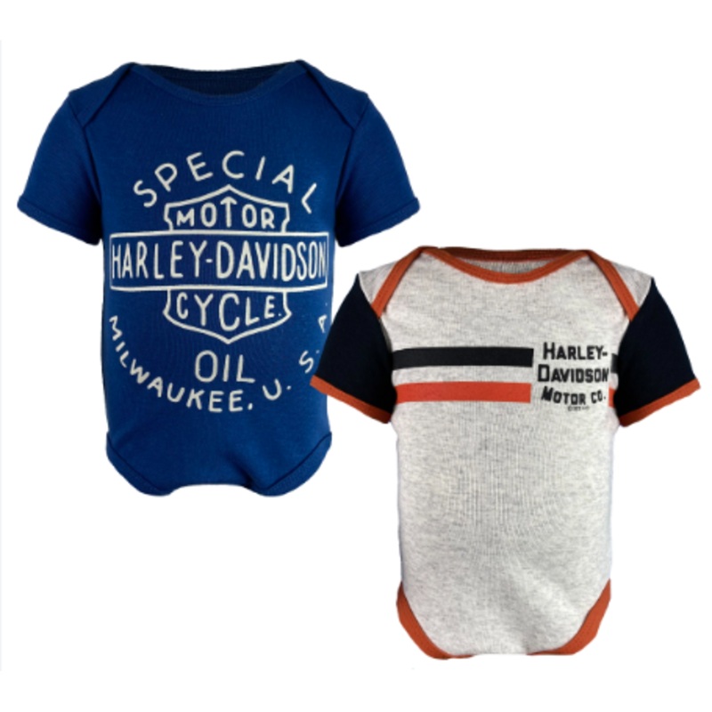 Genuine Harley-Davidson Infant Ribbed 2 Pack Bodysuits Blue/Cream 3059240