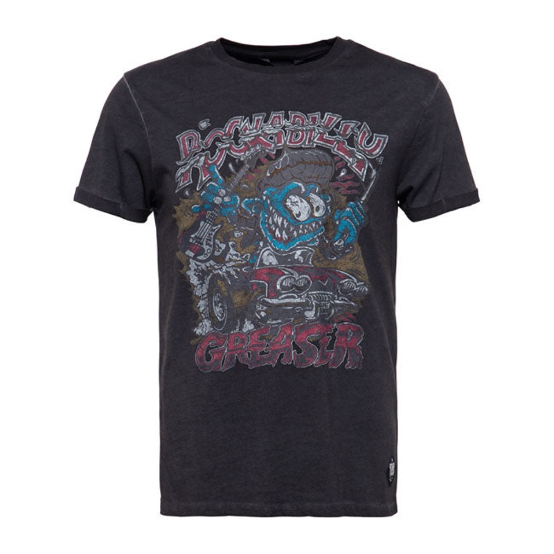 King Kerosin Oil Washed T-Shirt Rockabilly Greaser Black