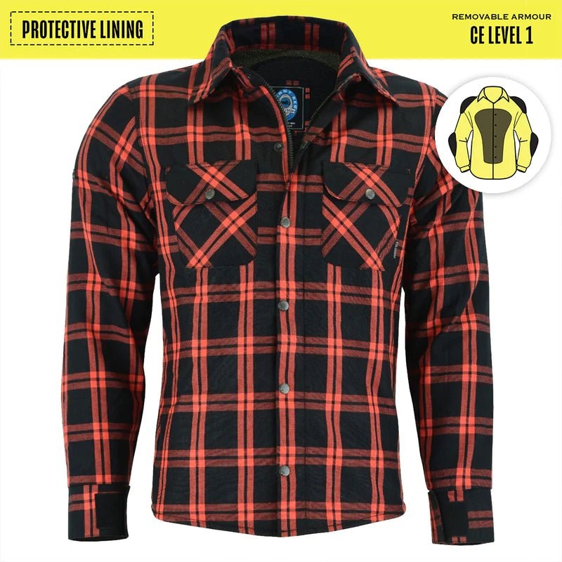 Johnny Reb Nullabor Protective Shirt with Kevlar Lining - Black/Orange Plaid