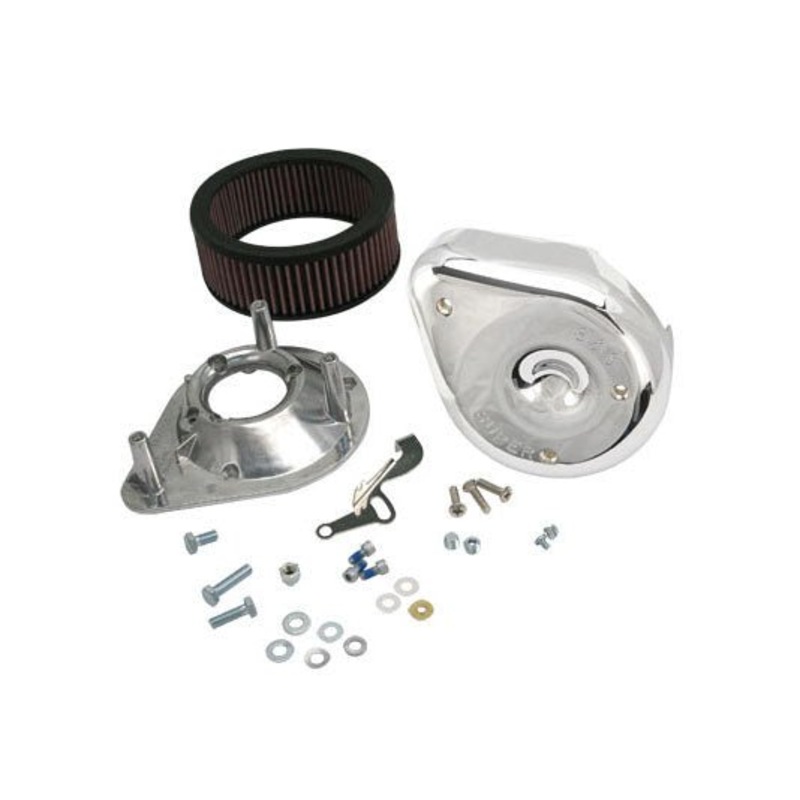 Notched Teardrop Air Cleaner Kit - Chrome. Fits Big Twin 1966-1984 with Super E or G Carburettor.