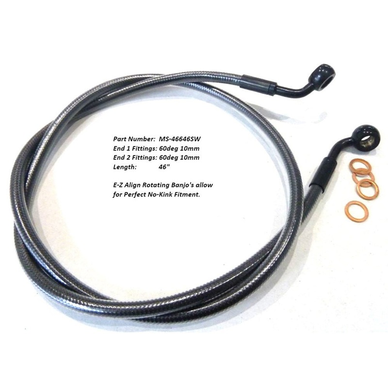 46in. E-Z Align Front Brake Line: 10mm x 60 Deg Banjo - Black. Sportster 2004-2013.
