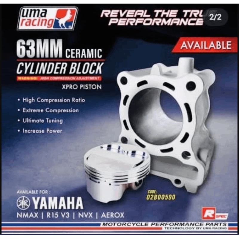 UMA RACING MT15/R15/AEROX CYLINDER BLOCK 63MM X PRO PISTON 02B00590