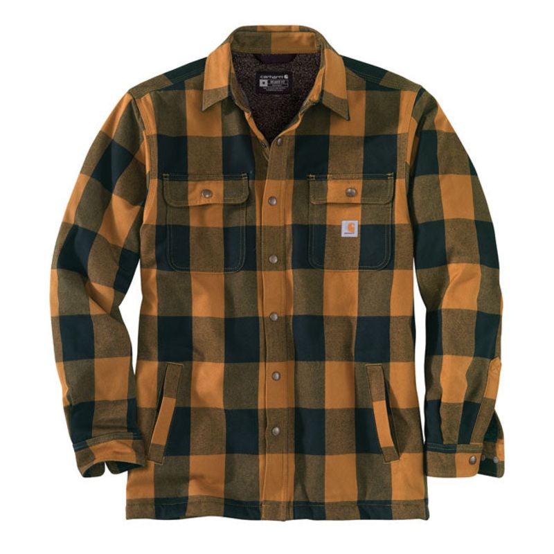 Carhartt Sherpa Lined Flannel Plaid Shirt Carhartt Brown