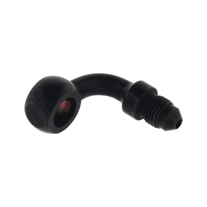 Black 3/8in. (10mm) ID, 90 Degree Banjo - Male #3 End.