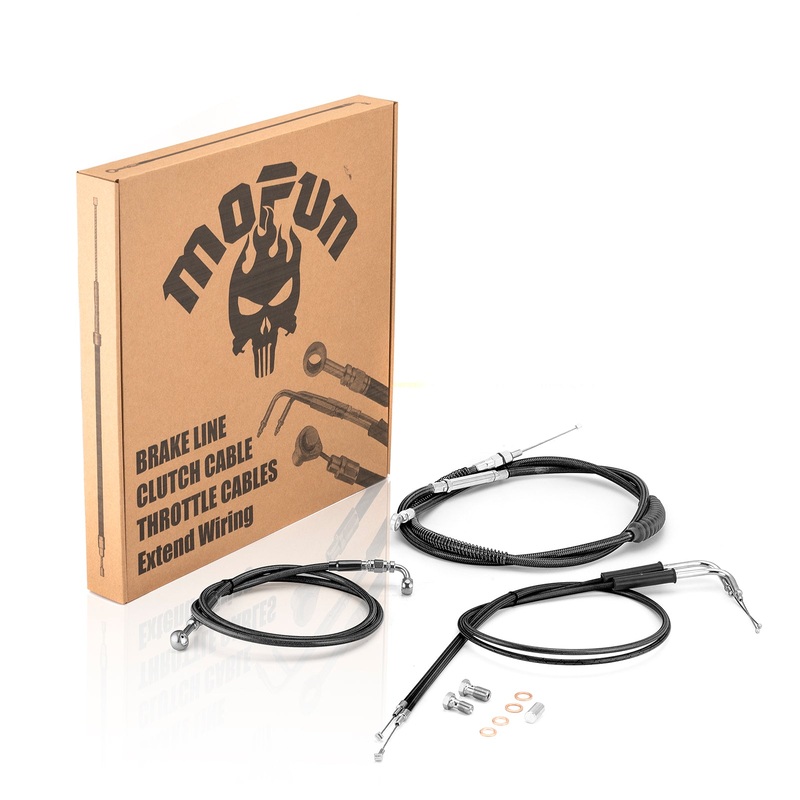Black Non-ABS Hydraulic Front Brake Line, Clutch cable, Throttle and Idle Cable Kit for Harley Dyna Low Rider/Street Bob/Super Glide on 12"-14" Handlebar (Non-ABS)