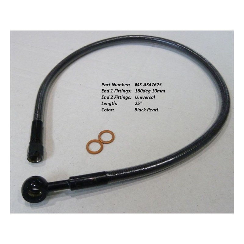 25in. Upper Front Brake Line with 10mm x 180 Degree Banjo - Black Pearl.
