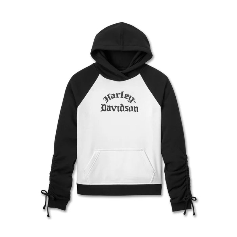 Genuine Harley-Davidson Women's Wild Cat Bar & Shield Raglan Hoodie - Colorblock - Cloud Dancer & Harley Black 96158-25VW
