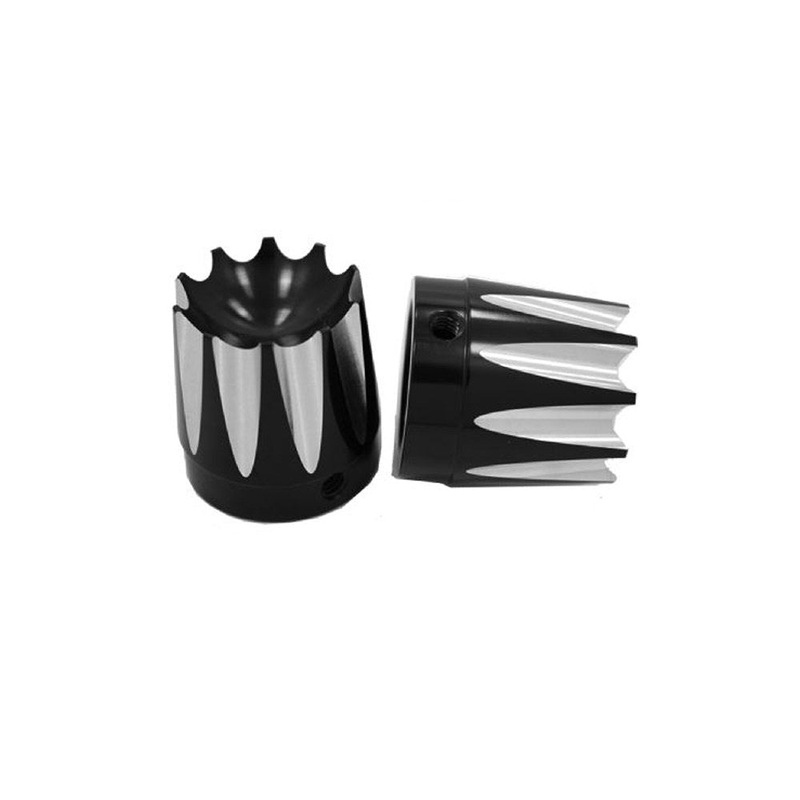 Excalibur Front Axle Caps - Black. Fits Softail, Dyna, Touring & Sportster with 3/4in. Axle.