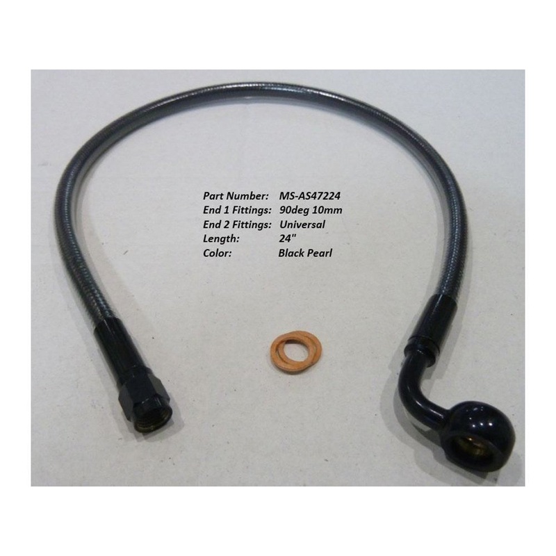 24in. Upper Front Brake Line with 10mm x 90 Degree Banjo - Black Pearl.