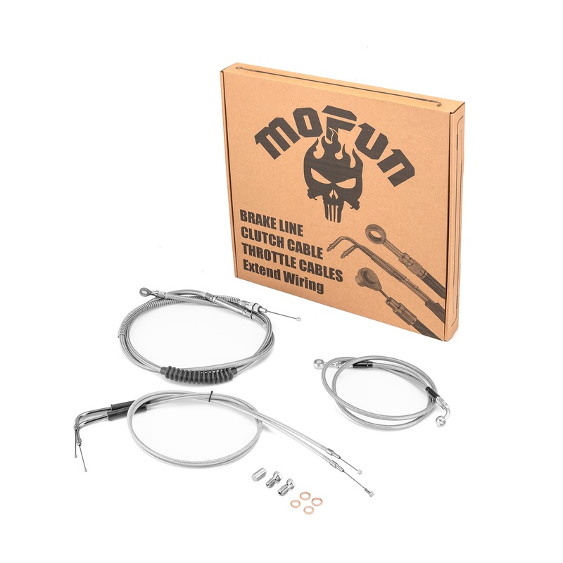 Extended Length Non-ABS Hydraulic Front Brake Line, Clutch Cable, Throttle and Idle Cable Kit for 2007-2008 Harley Dyna (EFI) Low Rider/Street Bob/Super Glide On 14"-16" Handlebar