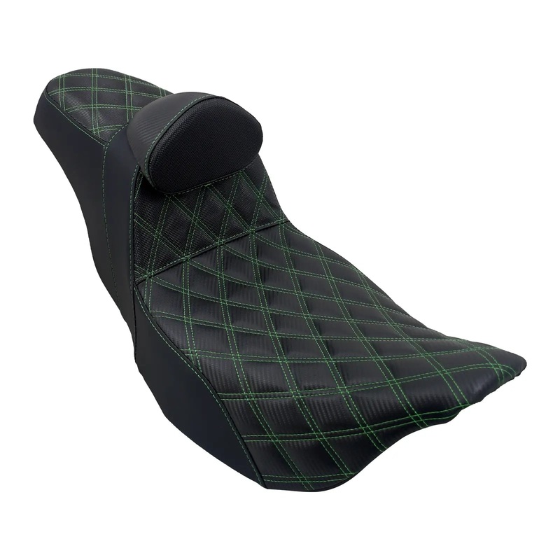 Rider & Passenger Step-Up Gel Seat for Harley Touring '09-'23 Green Stitching | Mactions