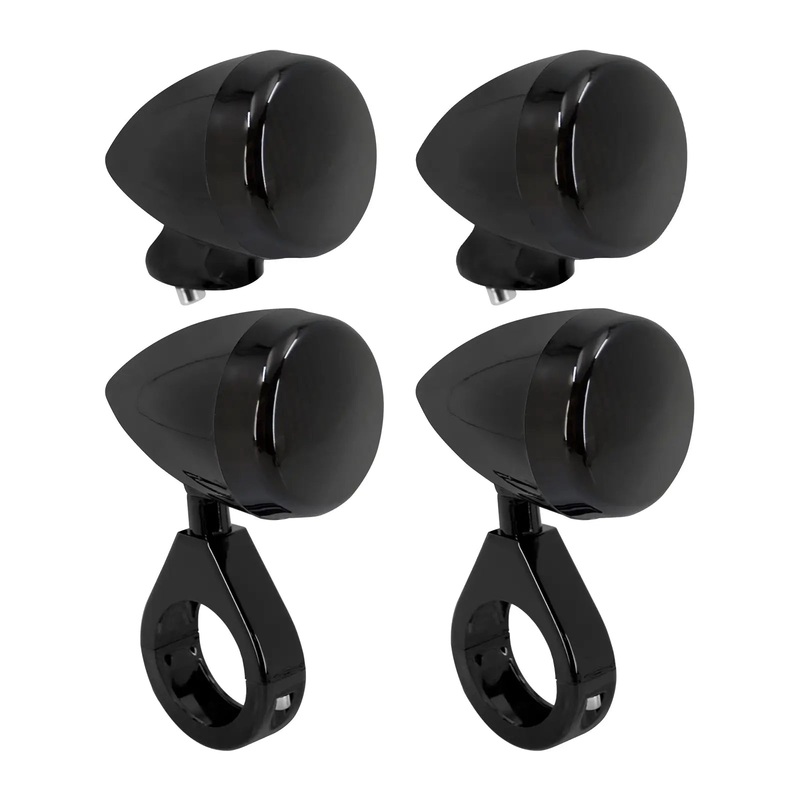 4pcs Front Rear LED Turn Signal Lights Fit 1.53" / 1.61" Fork For Harley Honda - Black Housing