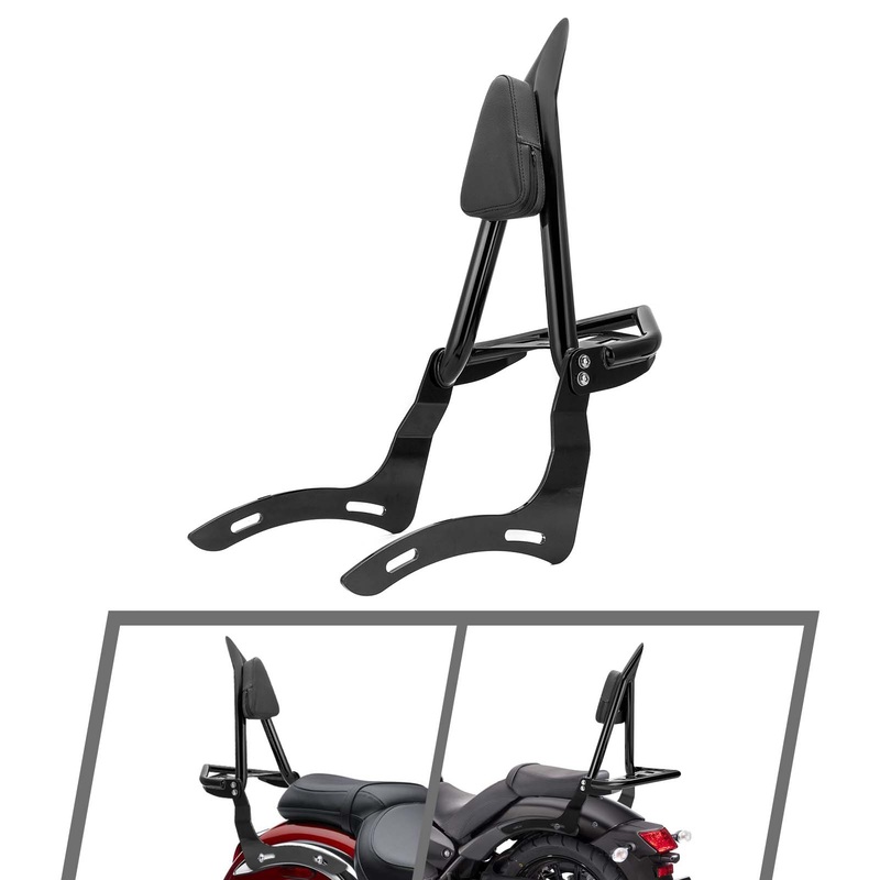 2006-2025 Kawasaki Vulcan 900 Gloss Black 27.6" Height Sharp Angle Passenger Backrest Sissy Bar with Luggage Rack