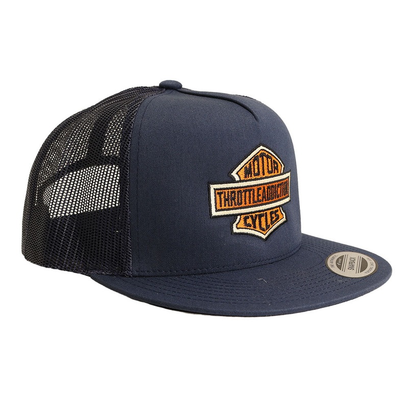 Throttle Addiction - 5 Panel Snap Back Hat - Shield Hat - Blue