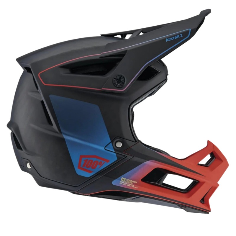100% Aircraft 2 Cycle Helmet Carbon Steel Blue / Neon Red